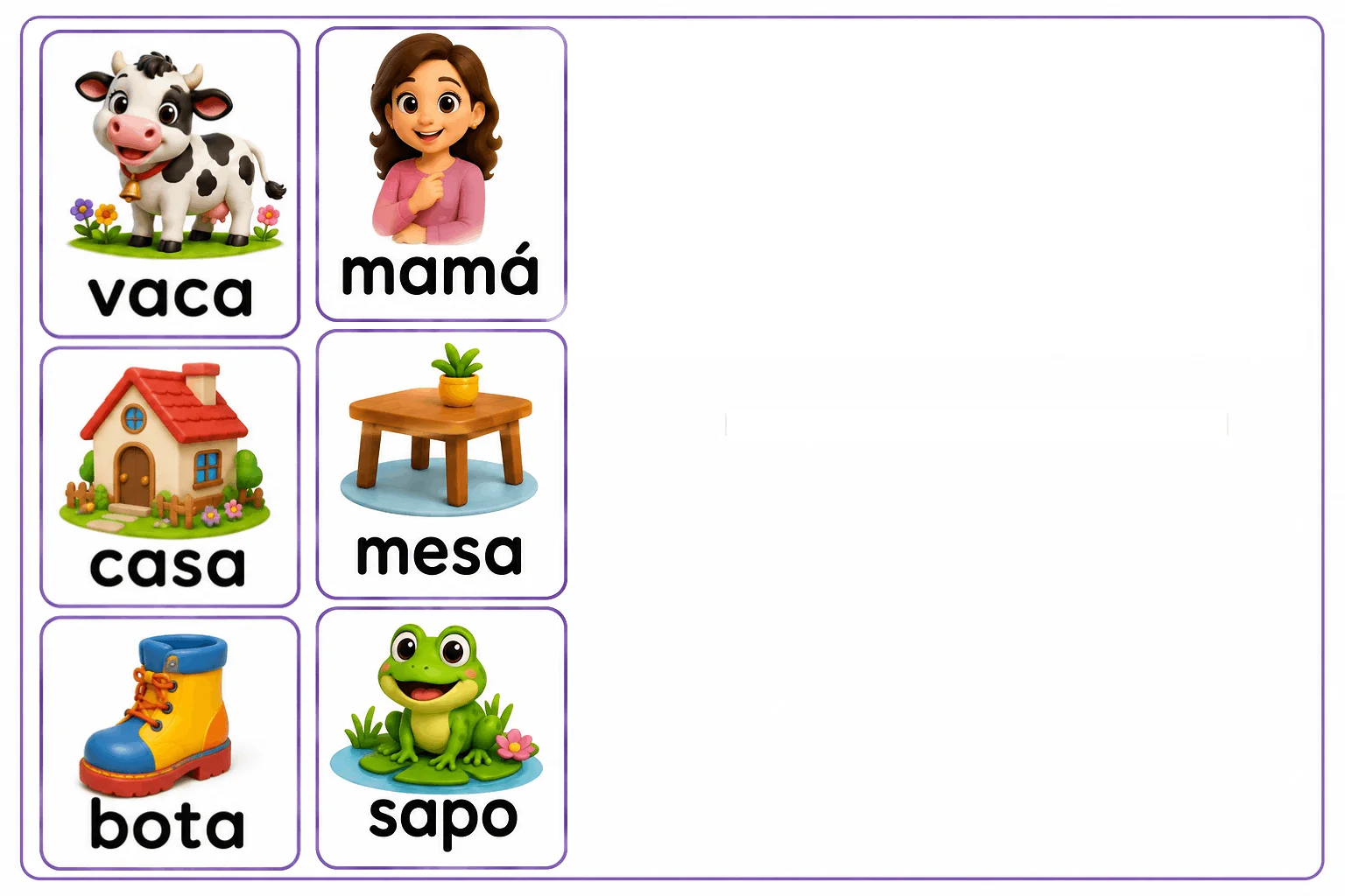 Tarjetas imprimibles de lectura para actividad aprender dictado