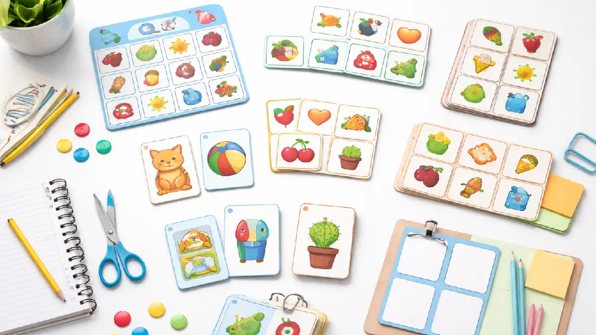 Tarjetas y juegos educativos organizados para estimular la memoria visual