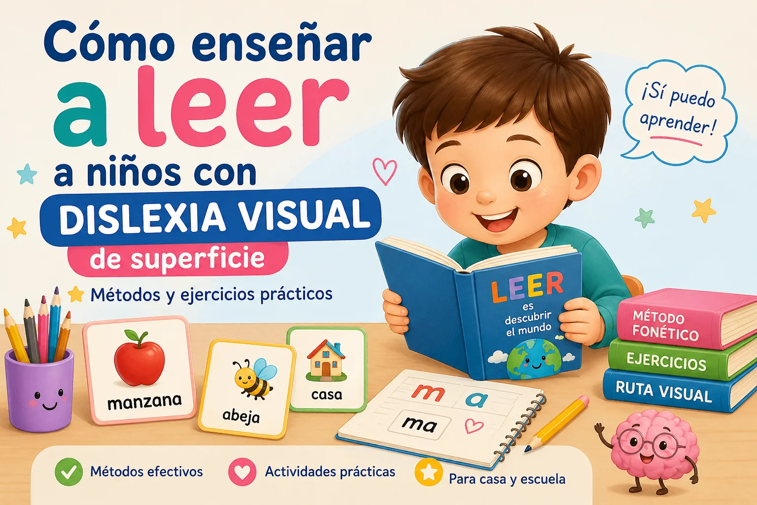 Cómo enseñar a leer a niños con dislexia visual de superficie con métodos y actividades para fortalecer la ruta visual