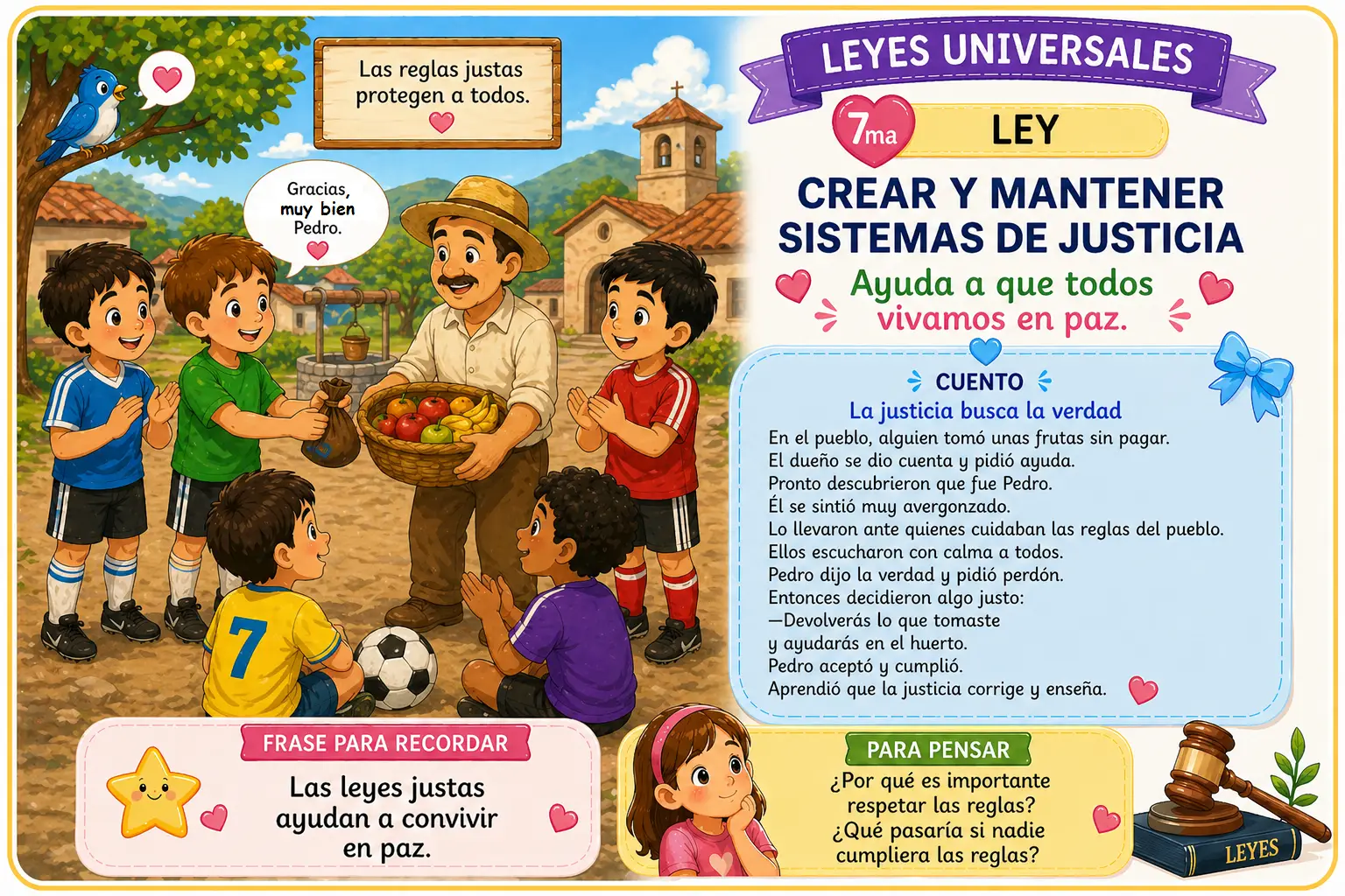 Tarjeta infantil cuentos de valores ley universal 7 mantener sistemas de justicia para enseñar a niños