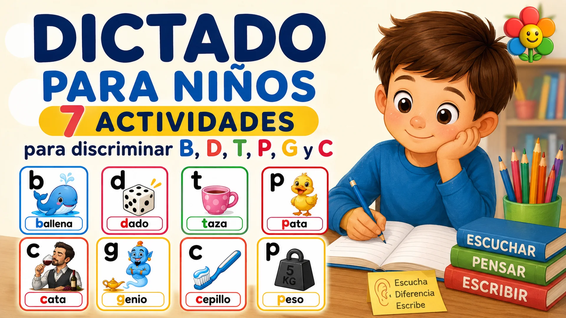 Dictado para niños: 7 actividades para discriminar B, D, T, P, G y C