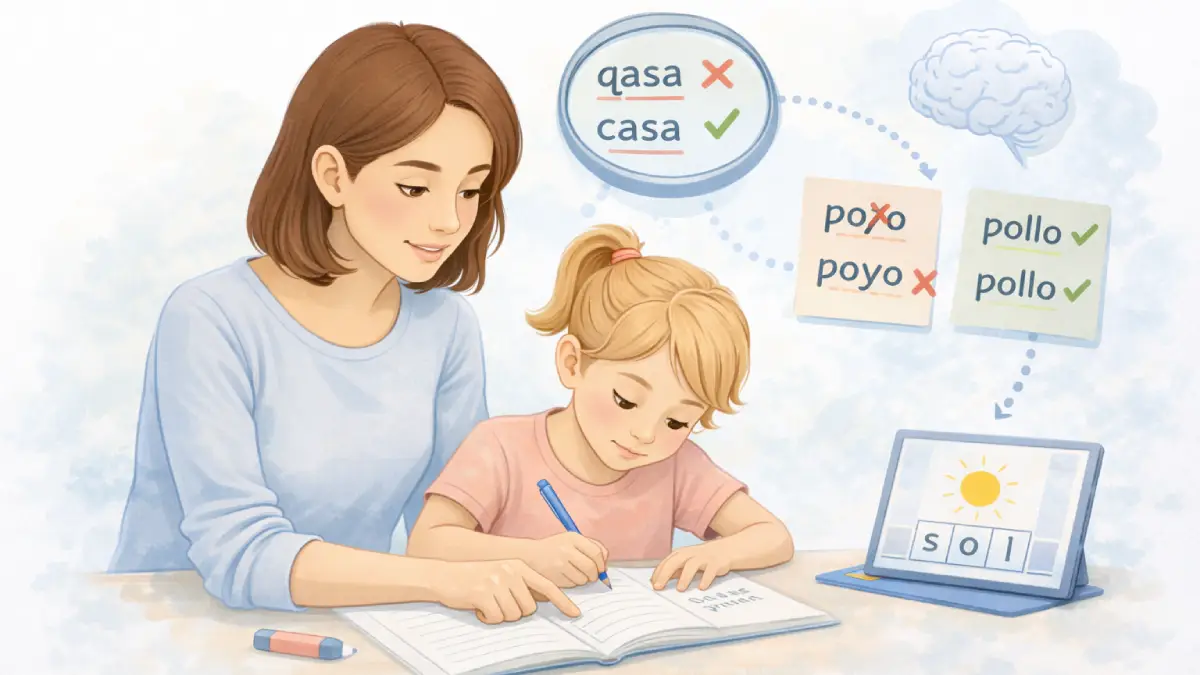 madre ayudando a su hija con errores de ortografía y disortografía en casa