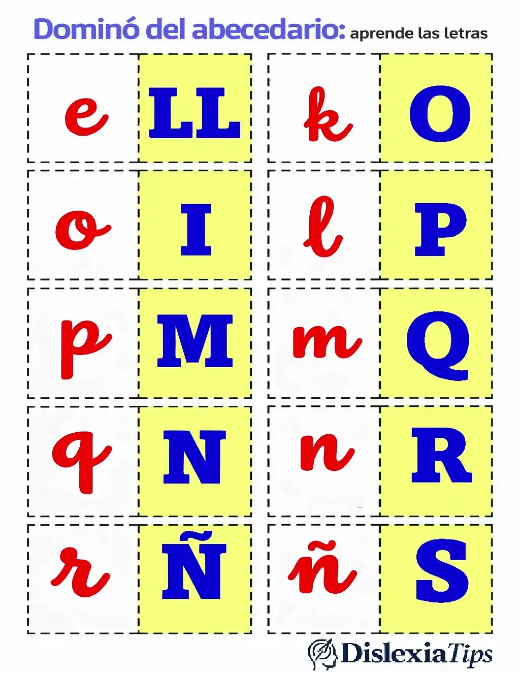 Dominó del abecedario mayúsculas y minúsculas para imprimir