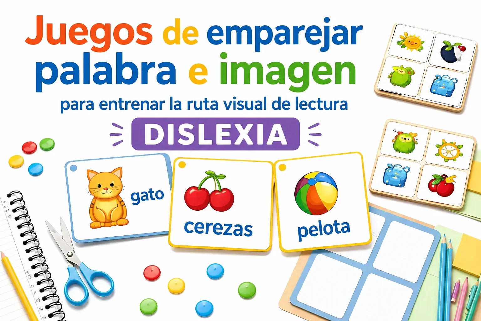 Tarjetas para emparejar palabra e imagen y fortalecer la ruta visual de lectura en niños