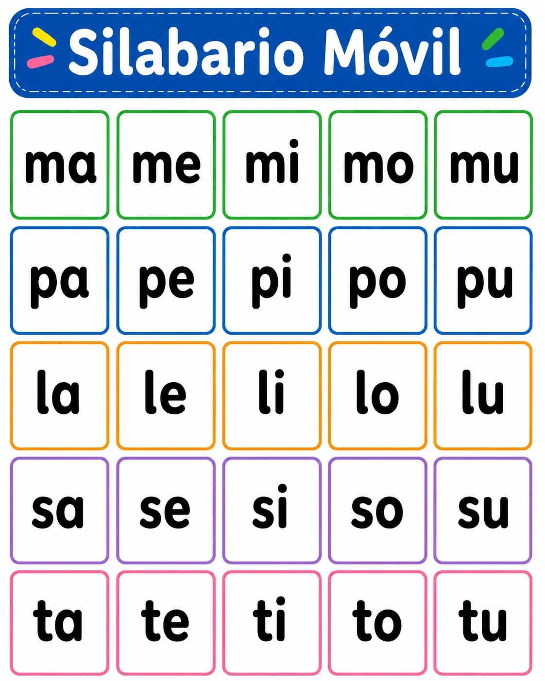 silabario móvil sílabas directas lectura inicial ma me mi mo mu pa pe pi po pu la le li lo lu sa se si so su ta te ti to tu