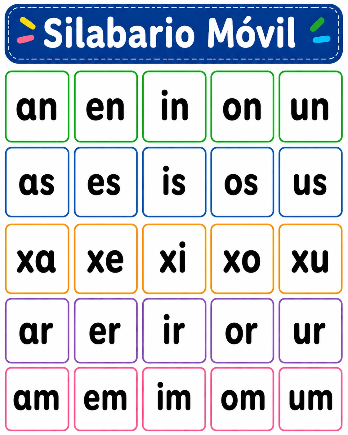 silabario móvil sílabas indirectas lectura inicial an en in on un as es is os us ar er ir or ur am em im om um