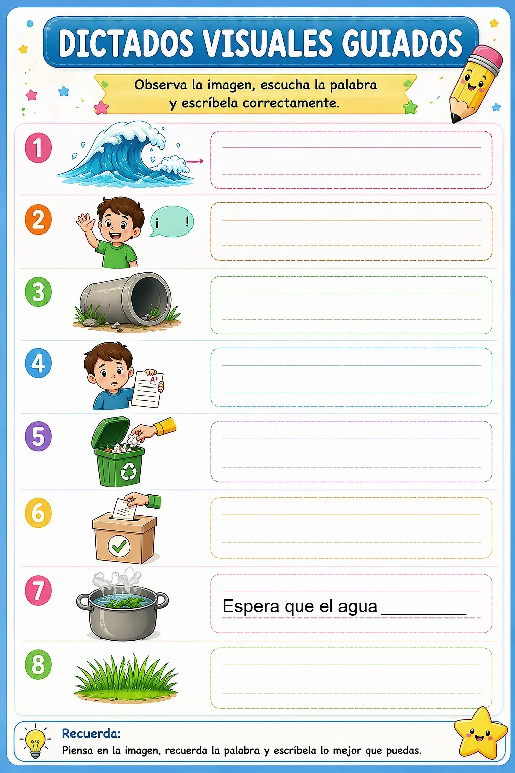 Dictados visuales guiados con imágenes para escribir palabras homófonas y fortalecer la memoria ortográfica en niños con dislexia visual de superficie