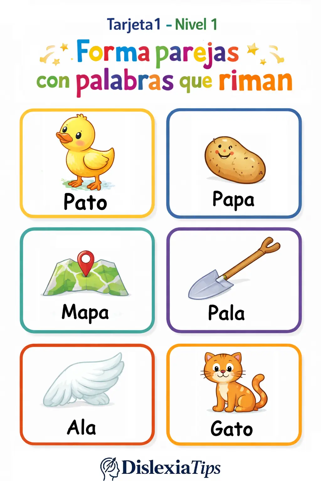 Tarjetas de rimas imprimibles para desarrollar conciencia fonológica en niños – nivel 1
