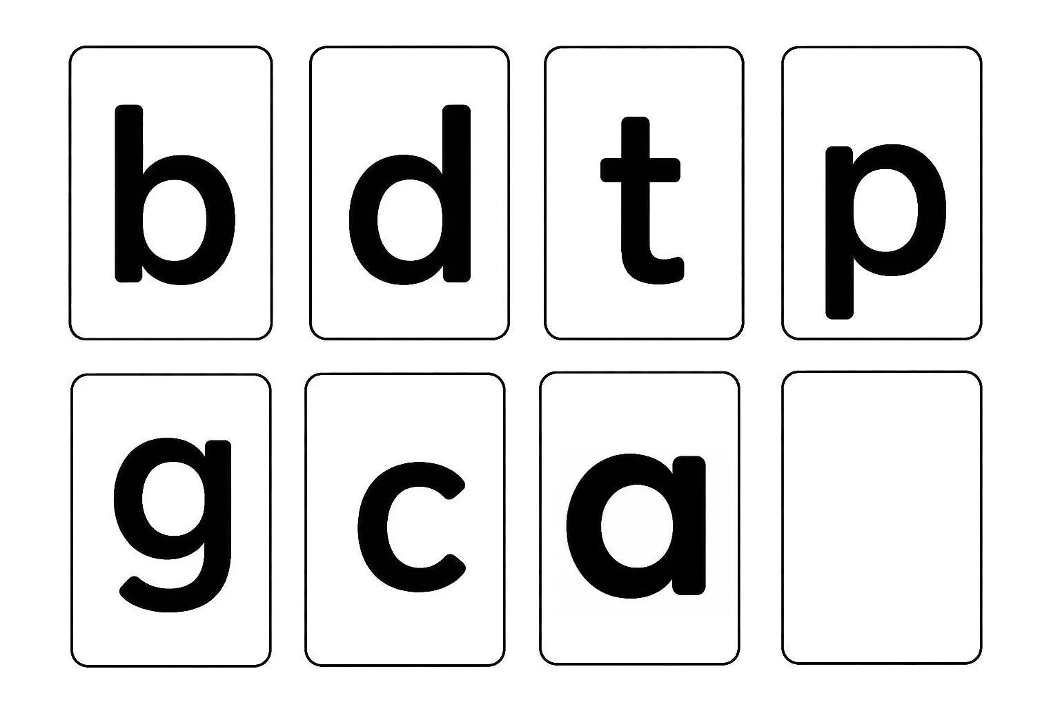 Tarjetas de letras en Actividad de discriminación auditiva cambiando una letra en palabras